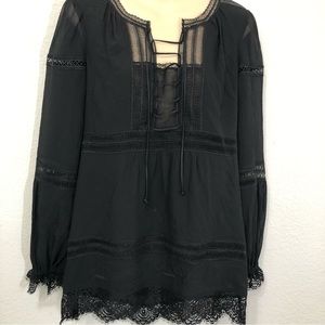 White House Black Market Women’s Black Lacy Tunic Top